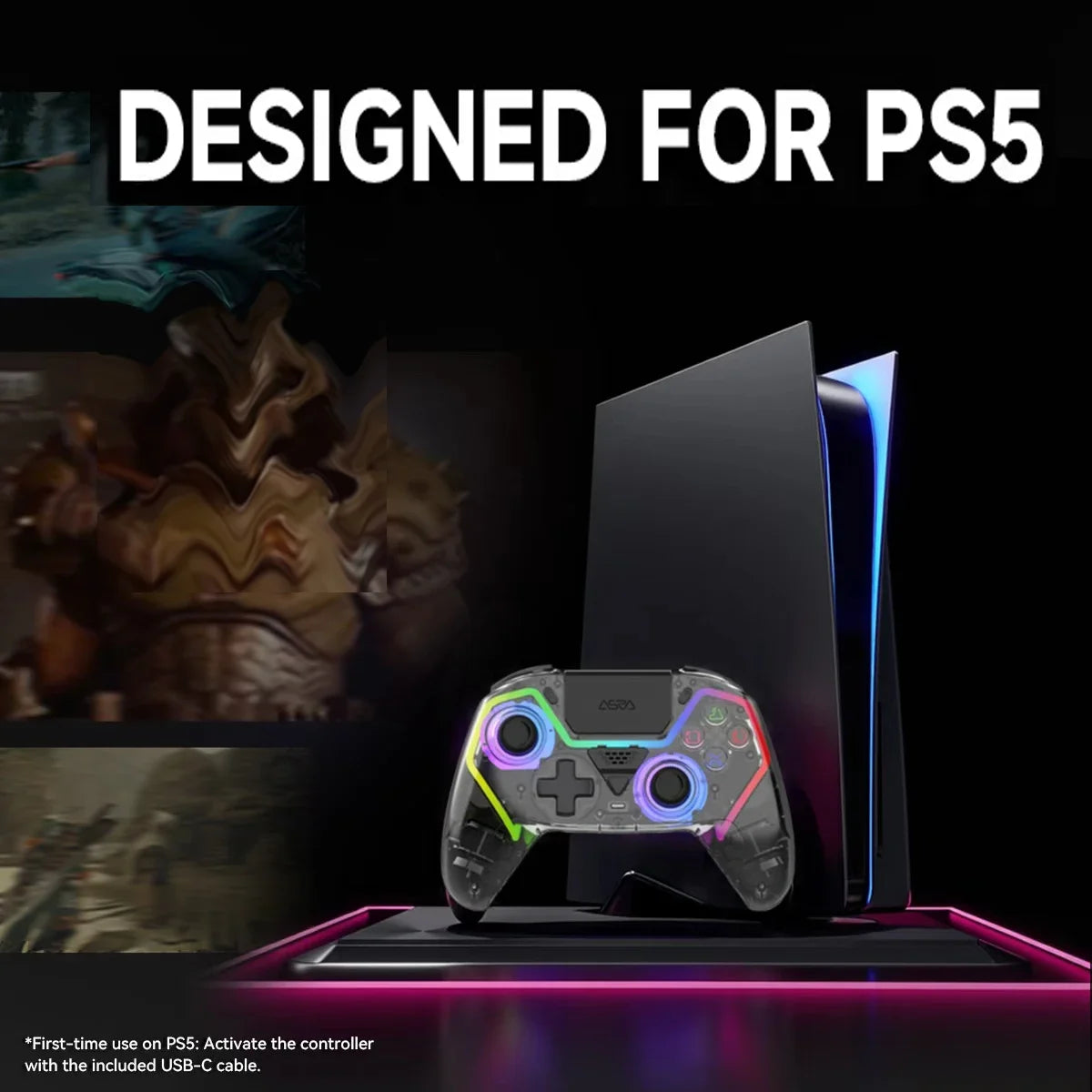 Transparent HG-04D Wireless Controller for PS5/PC/iOS/Android/Steam – BT 5.3, Macro, Touchpad, Hall Triggers