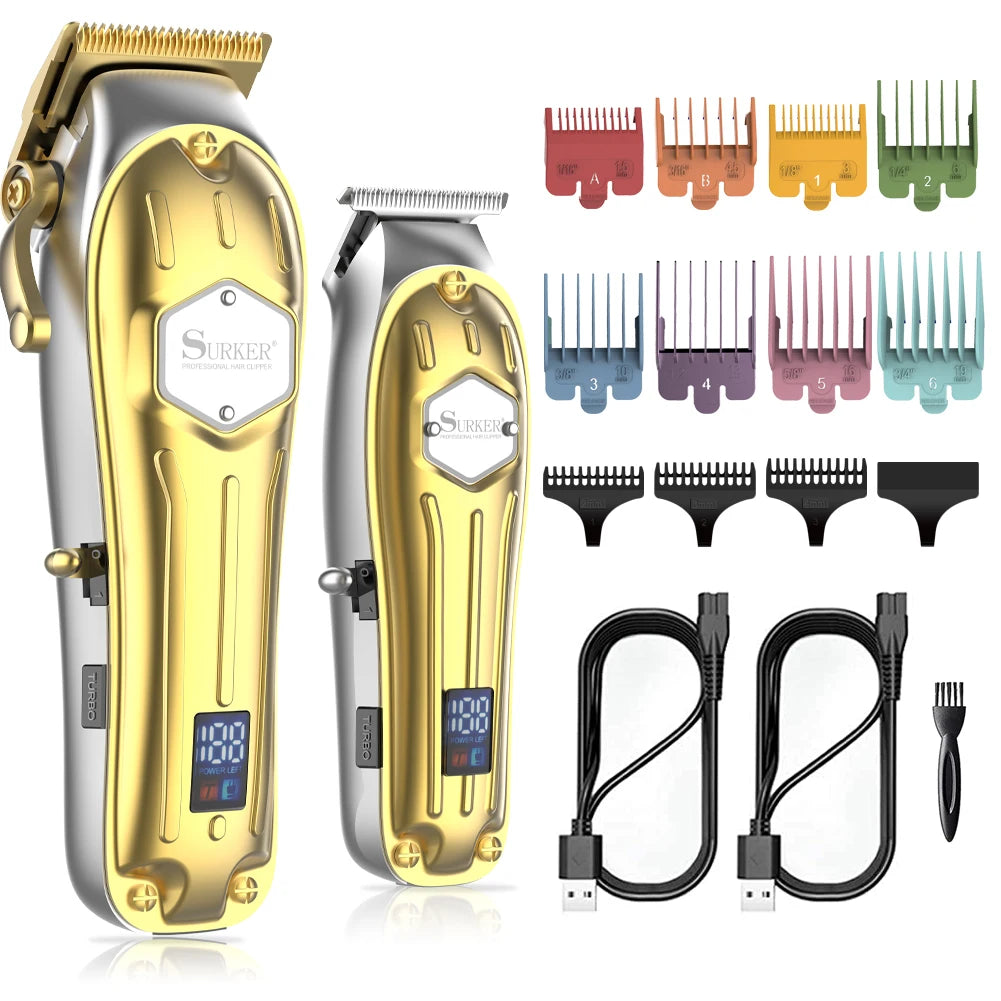 Hatteker Hair Trimmer Set – LCD Display, Oil Head & Carving Scissors Kit