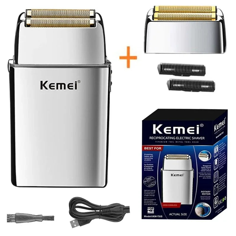 Kemei TX5 Pro Metal Electric Shaver – Rechargeable Barber Hair Clipper for Men