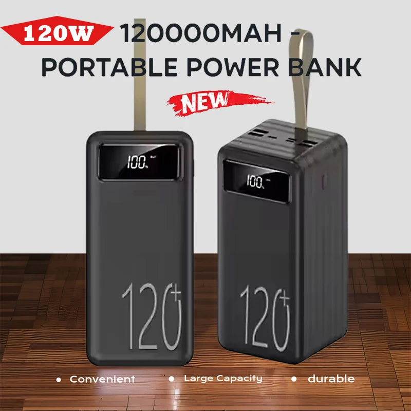 120000mAh Power Bank Fast Charging W/LED Light 120W Portable Super External Battery Laptop for Iphone Huawei