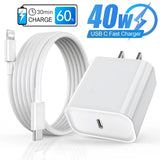 40W Fast Charger For iPhone 14 13 12 11 Pro Max X XS iPad USB Type C Fast Charging Data Cable Phone Charger Set Accessories
