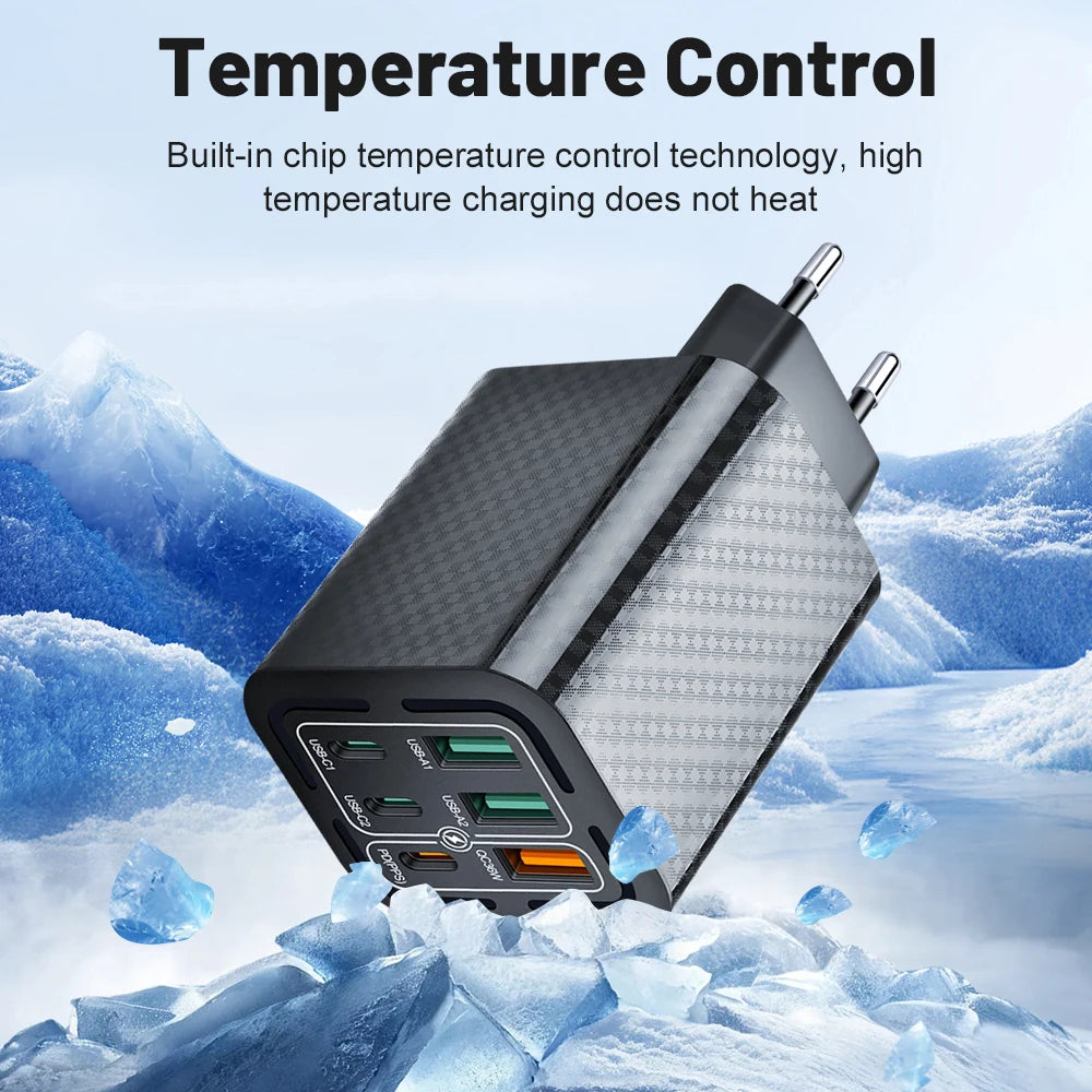 Total 150W USB Charger 6 Ports Type C Fast Mobile Phone Wall EU/US Plug For iPhone 15 Samsung Xiaomi Huawei