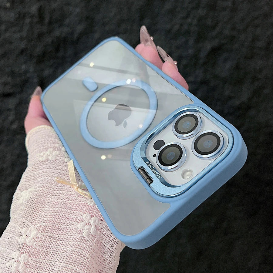 Luxury Magnetic Shockproof Phone For iPhone 17 15 16 14 13 12 11 Pro Max For Magsafe Funda Stand Glass Lens Cover