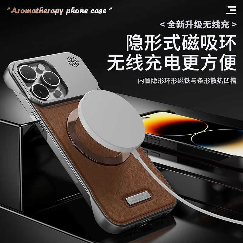 Luxury Magnetic PU Leather Aromatherapy Phone Case For iPhone 17 Air 11 12 13 14 15 16Pro Max Wireless Charging Borderless
