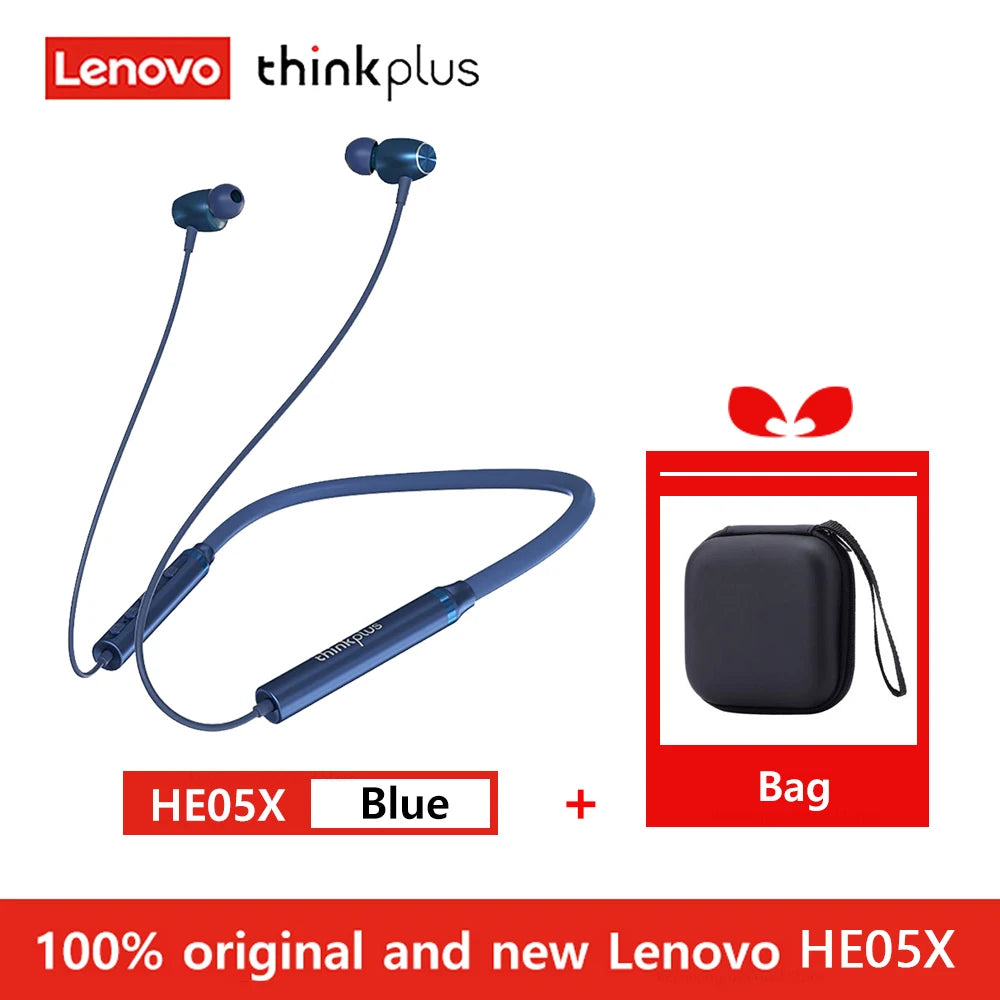 100% Original Lenovo HE05X Bluetooth 5.0 Earphones Waterproof Wireless HIFI Sound Magnetic Neckband X8H Sports