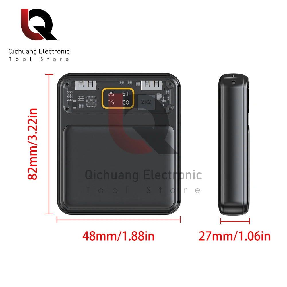 1Pcs Mini 3 18650 Batteries Power Bank Dual USB Battery Pack Digital Display Transparent Screen  For Xiaomi Lphone