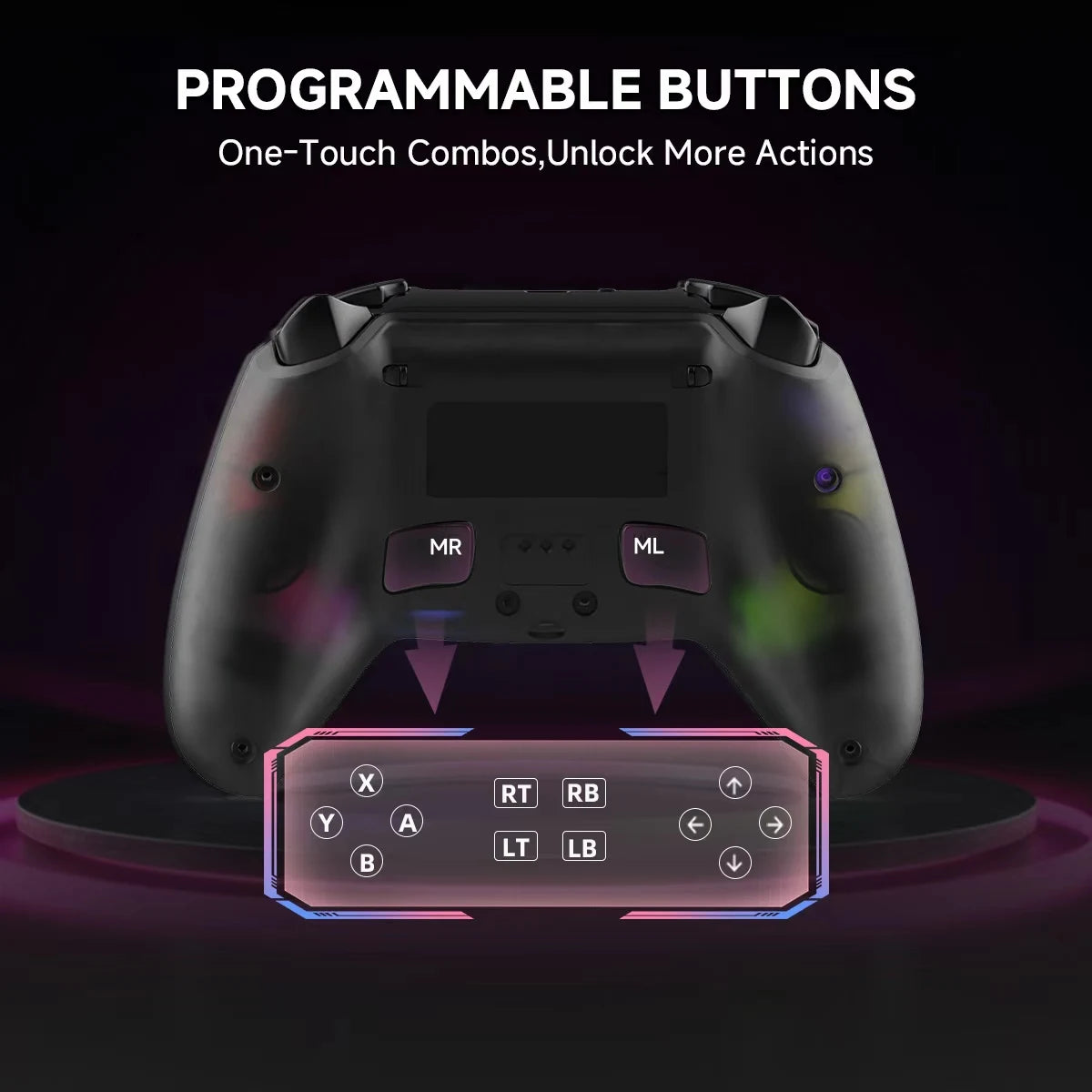 Transparent HG-04D Wireless Controller for PS5/PC/iOS/Android/Steam – BT 5.3, Macro, Touchpad, Hall Triggers