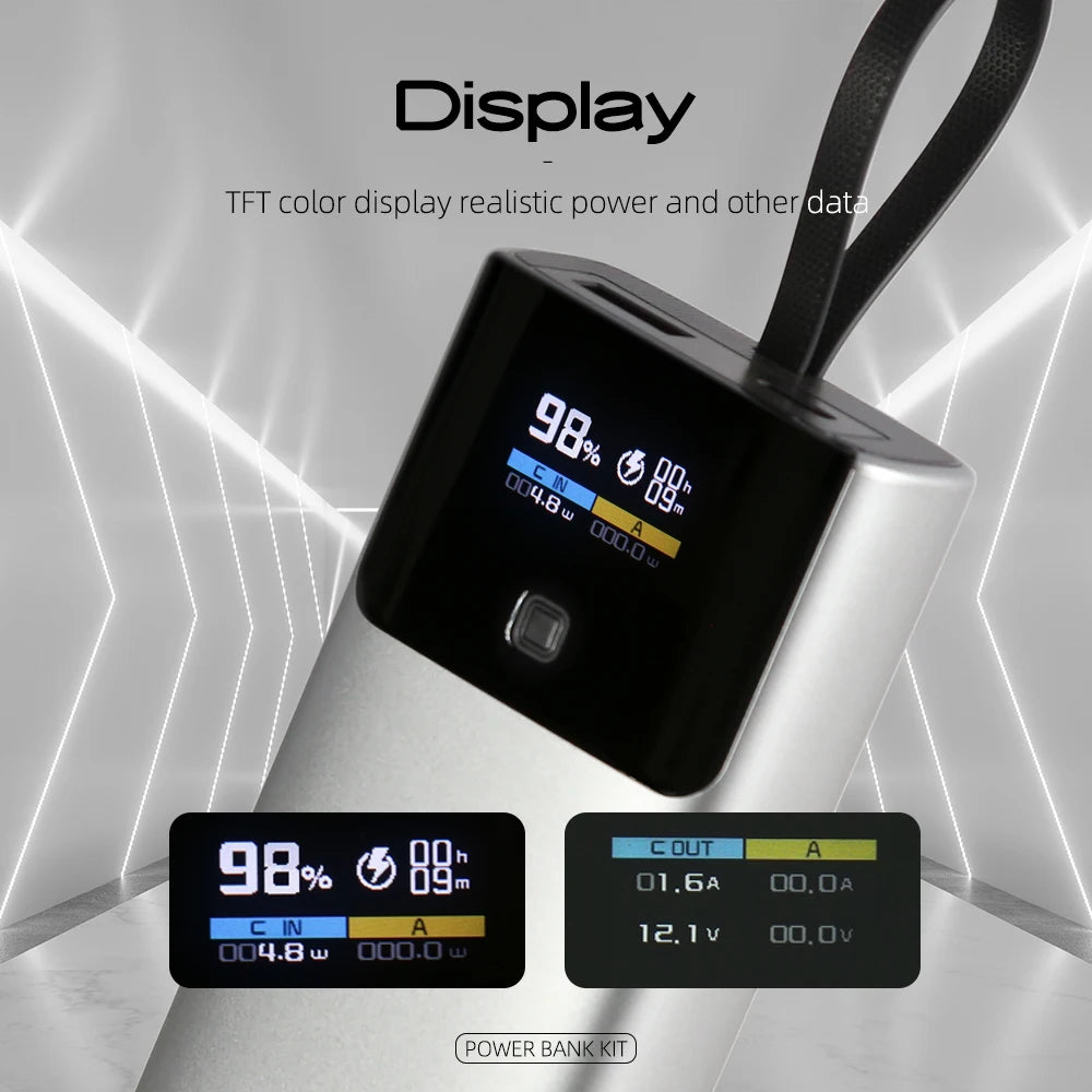 PD20W DIY Powerbank Kit TFT Color Screen No Battery 10000mah 21700/18650 Install Welding With Line 22.5W Fast Charging Case