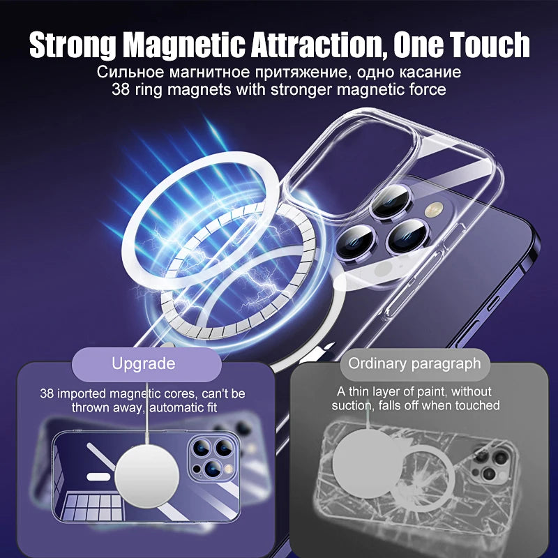 For Magsafe Magnetic Case For iPhone 16 15 11 13 12 14 Pro Max XR X XS 8 Plus Magnetic Wireless Charging Phone Cases Clear