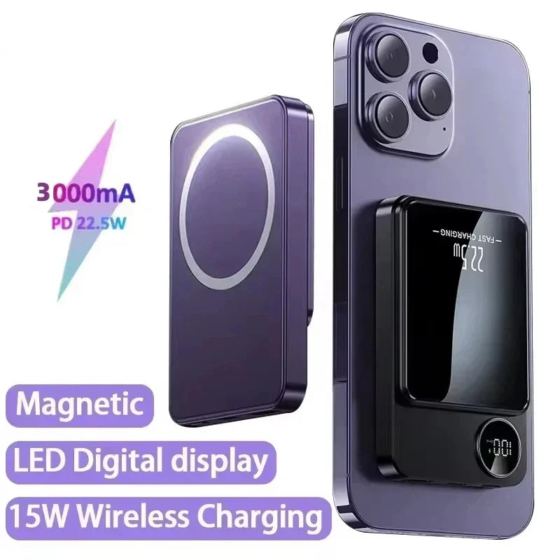 2025 New PD22.5W Super Fast Charging 10000 MAh Mini Ultra-thin Magnetic Wireless Power Bank Digital Display Mobile Power Supply
