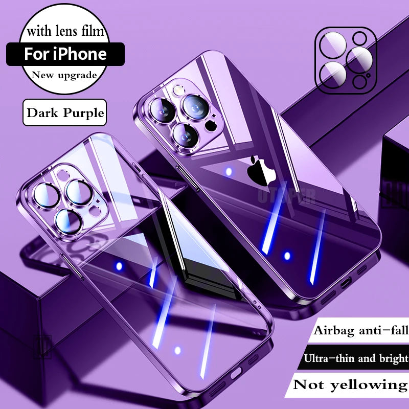 Luxury High Quality Upgrade Plating TPU Soft Case for iPhone 17 Air 16 15 14 13 12 11 Pro Max Plus Clear Lens Film Protect Cover