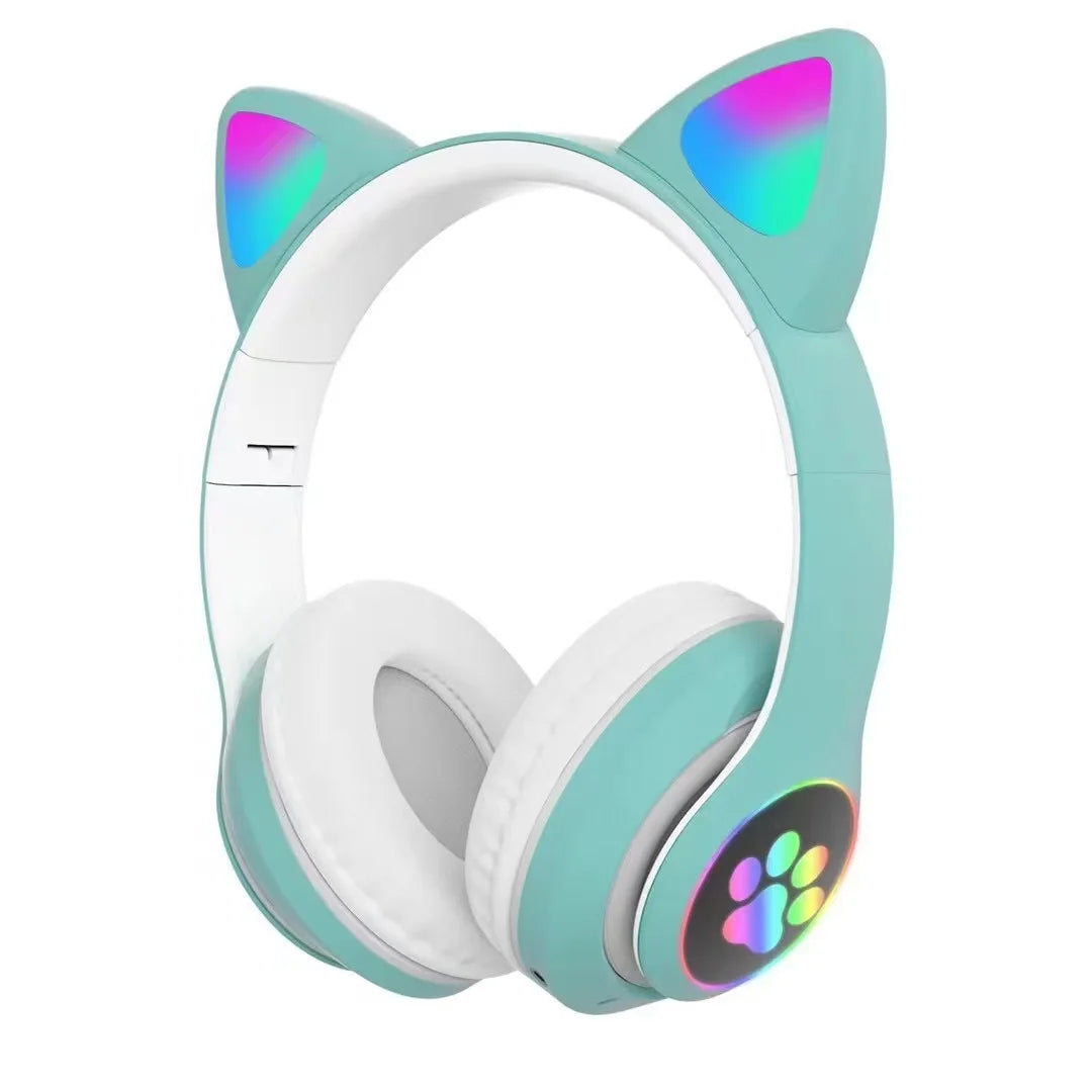 P47M Wireless Headphone Flash Light Cute Cat Bluetooth with Mic Control LED Stereo Music Helmet Phone Bluetooth