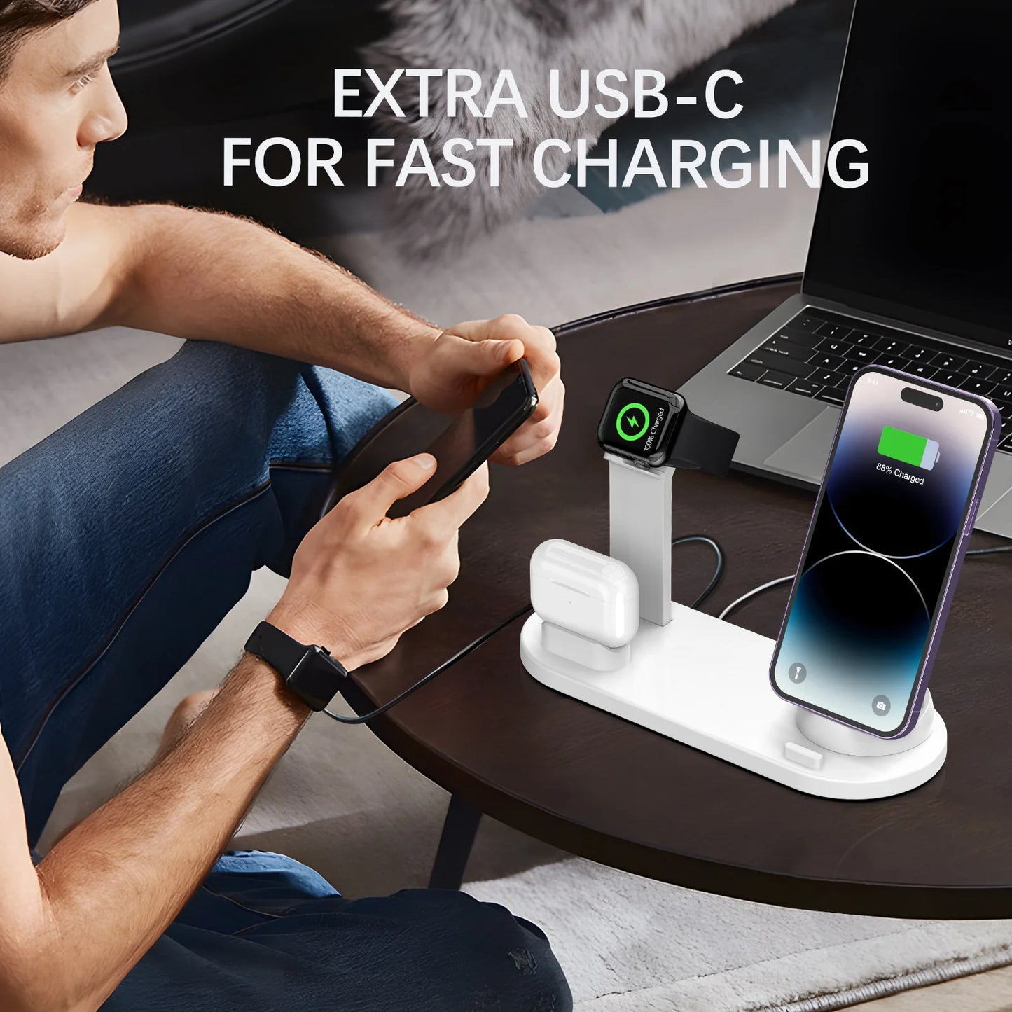 Universal Wireless Charging Station for iPhone 16, 15, 14, 13, 12, 11 Pro Max/Pro/Mini/Plus & for AirPods Pro 2 - Quick Charge