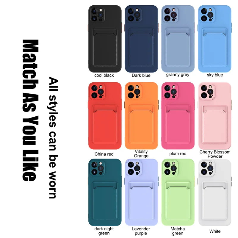 Luxury Silicone Card Holder Wallet Case For iPhone 15 14 13 12 11 Pro Max Plus Shockproof Phone Slot Cover Accessories
