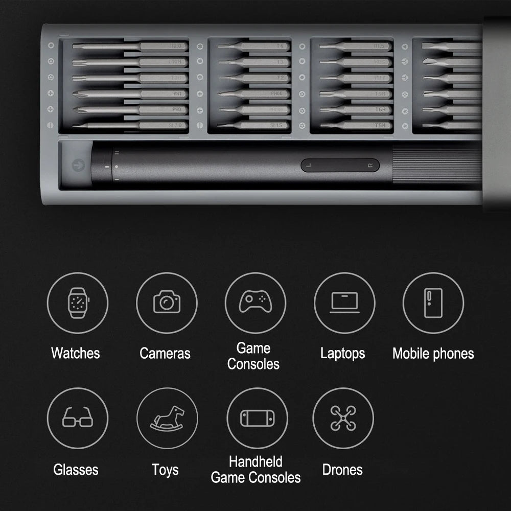 XIAOMI MIJIA Electric Precision Screwdriver – 24 S2 Steel Bits, 2 Torque Settings, 400+ Screws per Charge for Smart Home Repair