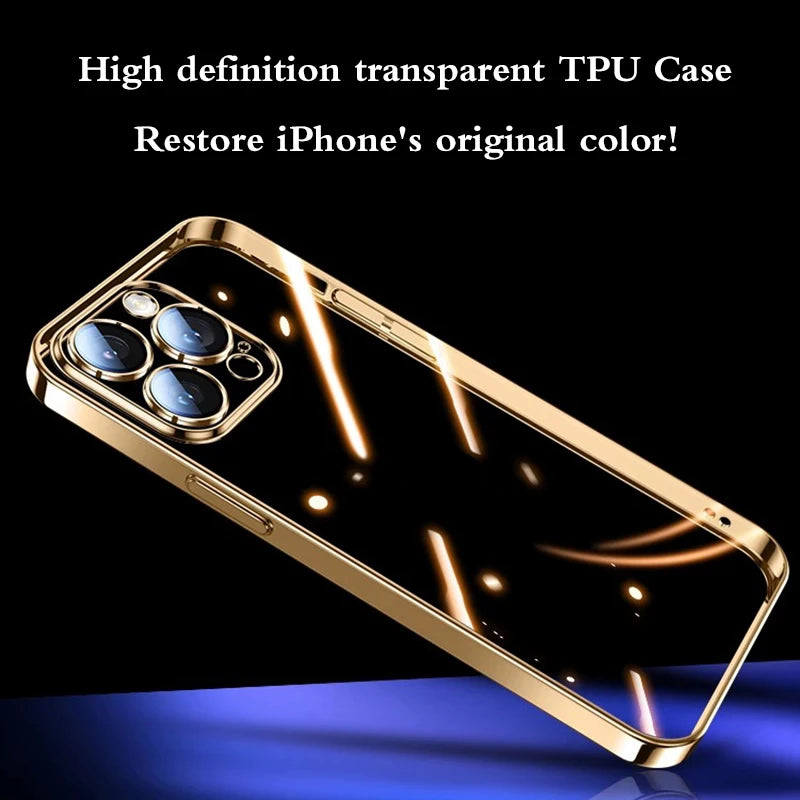 Luxury High Quality Upgrade Plating TPU Soft Case for iPhone 17 Air 16 15 14 13 12 11 Pro Max Plus Clear Lens Film Protect Cover