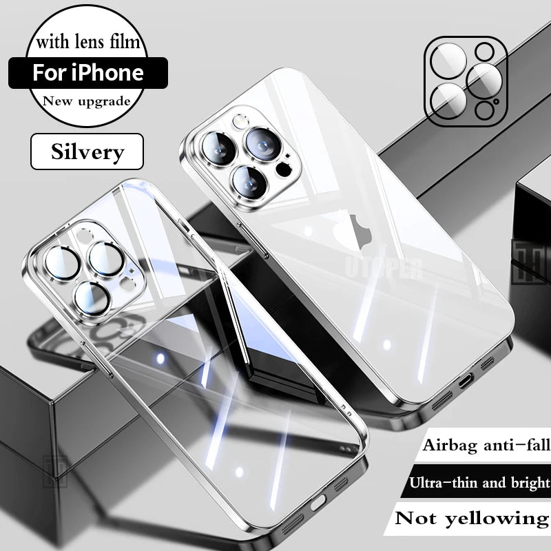 Luxury High Quality Upgrade Plating TPU Soft Case for iPhone 17 Air 16 15 14 13 12 11 Pro Max Plus Clear Lens Film Protect Cover