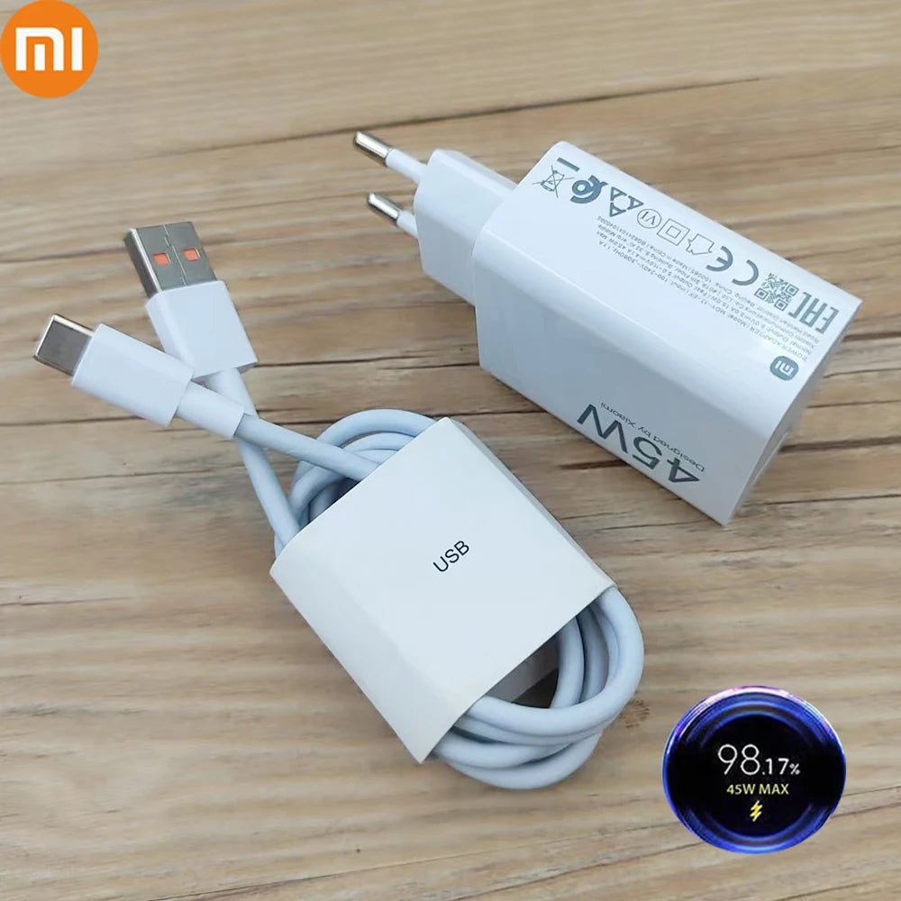 Xiaomi 45W EU Turbo Fast Charger – Type-C Adapter with 1.5M & 2M Cables for Redmi Note 14 Pro, Pad7, Poco M7 Pro