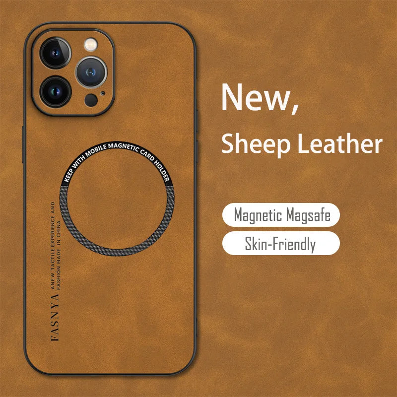 For Magsafe iPhone 15 14 13 12 11 Pro Max X XR XS max 14 15 Plus Sheepskin Vintage Magnetic Leather Soft Phone Case