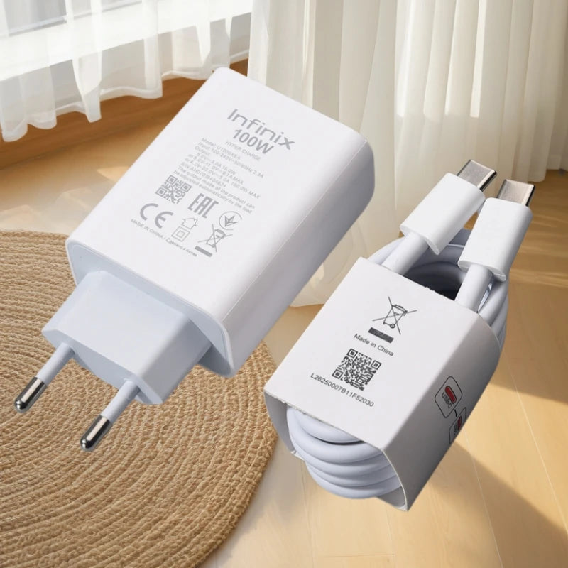 Infinix 100W PD Super Fast Charging Charger EU Power Adapter for Infinix Note 60 50 40 30 Zero 40 30 Ultra Hot 12 40 30 Pro 50i