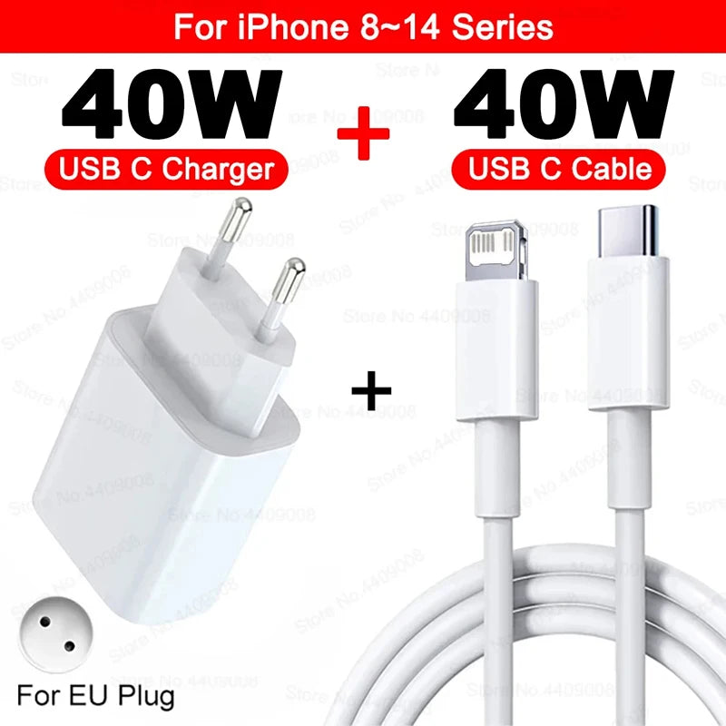 PD 40W Fast Charger For iPhone 11 12 13 14 15 16 Pro Max XR X XS 8 Plus USB C Fast Cable Plug Phone Accessories