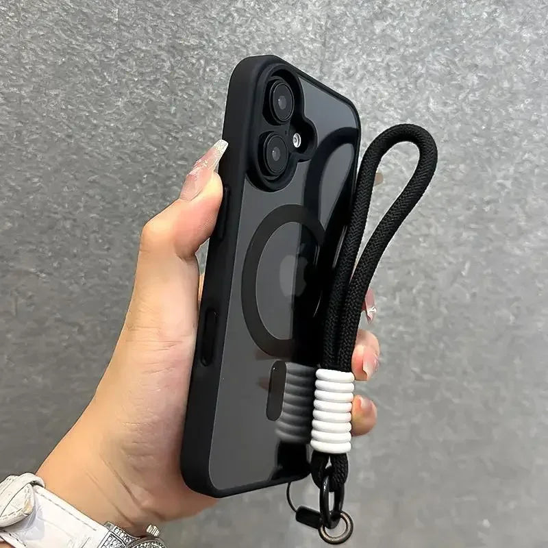 Luxury With Lanyard Clear For Magsafe Phone Case For iPhone 17 16 Pro Max 11 12 13 15 14 Pro Shockproof Armour Wrist Strap Cover