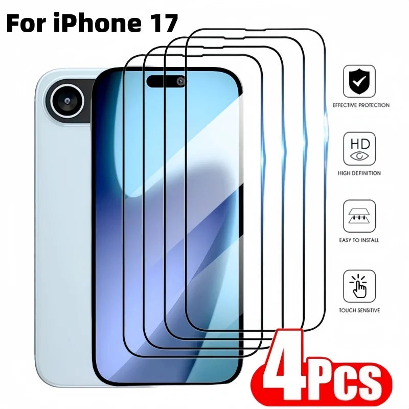 3/4PCS Tempered Glass For iPhone 17 16 Pro Max 17 Air Plus Full Glue Screen Protector Anti-scratch Glass HD Clear Cover