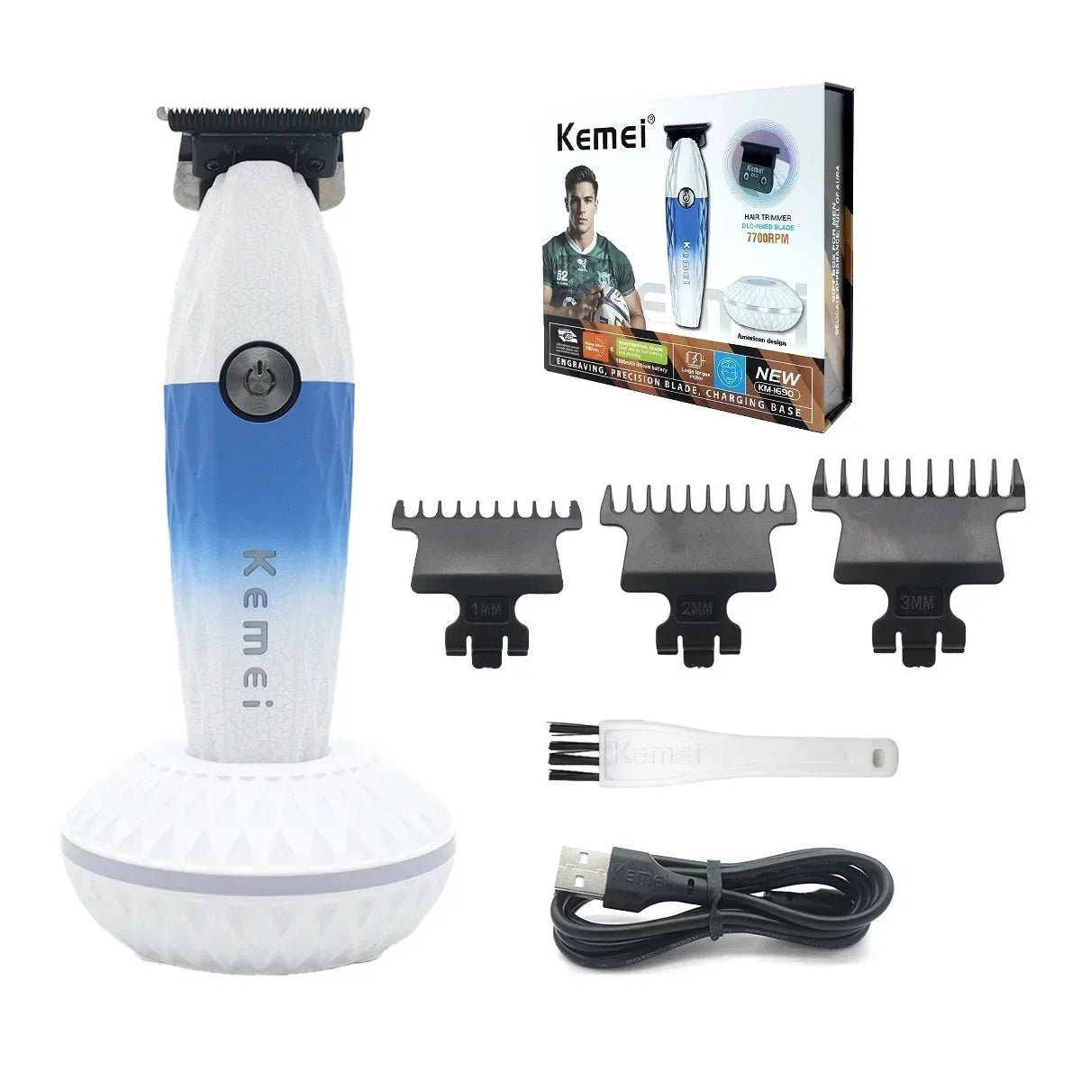 Kemei Professional Hair Clipper – DLC Blade, Cordless, 8800RPM Motor
