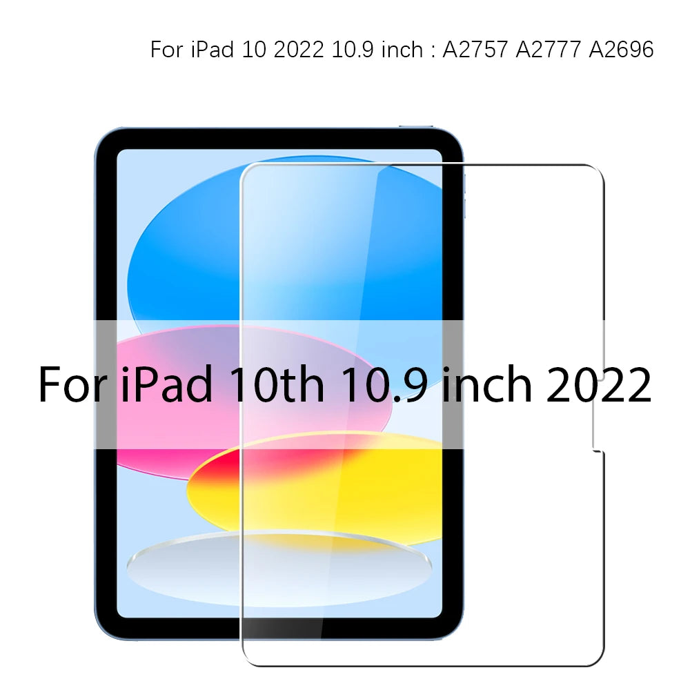 For Ipad A16 10 9 9th 10th Generation Pro 13 M4 12.9 Tempered Glass Screen Protector For Ipad Air 11 M2 M3 5 4 3 2 Mini 6 7 Film