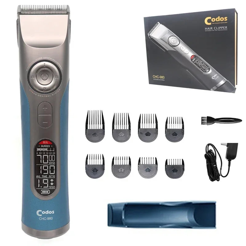 Professional Rechargeable Hair Clipper – LCD Display, Titanium Blade, 3–25mm Nozzles