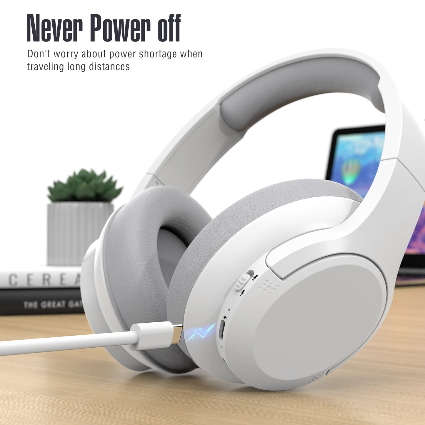 Bluetooth Wireless Over-Ear Headphones with 48H Playtime and with Microphone, HiFi Stereo Foldable Lightweight for de