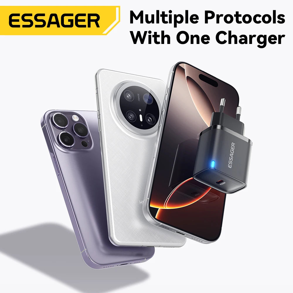Essager Mini 30W Type C Charger PD QC3.0 Fast Type C For iPhone 16 15 14 13 Pro Samsung S25 Xiaomi iPad Travel