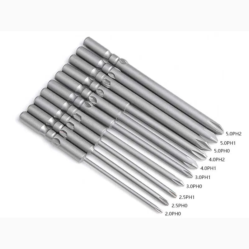 10pcs/lot 801 5mm Round Shank Magnetic Phillips Cross Screwdriver Bits Electric  bits PH0 PH1 PH2 80mm Full Length