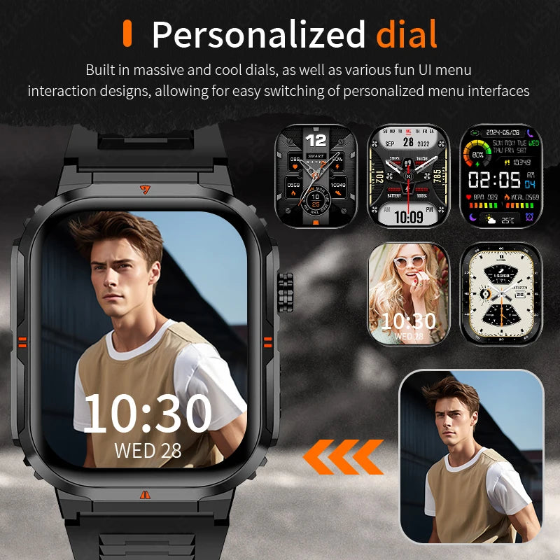 2025 New Professional Sports Smart Watch Men 2.01'' Large Screen Bluetooth Call Flashlight Waterproof Outdoor