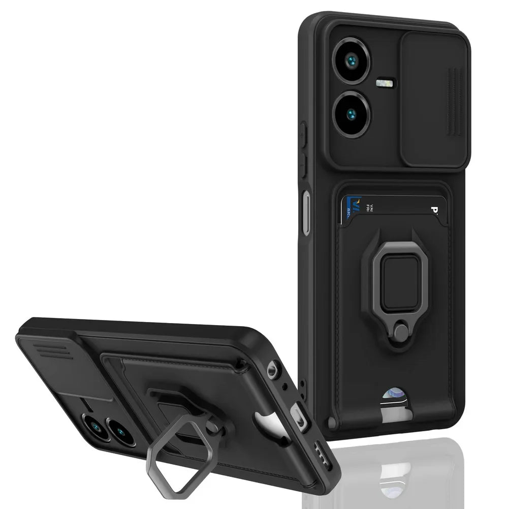 Sliding Camera Protection Case for VIVO Y36 Y27 Y17S Y22S Y35 Y16 Y72 Y53S Y20I Y12S Vehicle Magnetic Bracket Card Wallet Shell