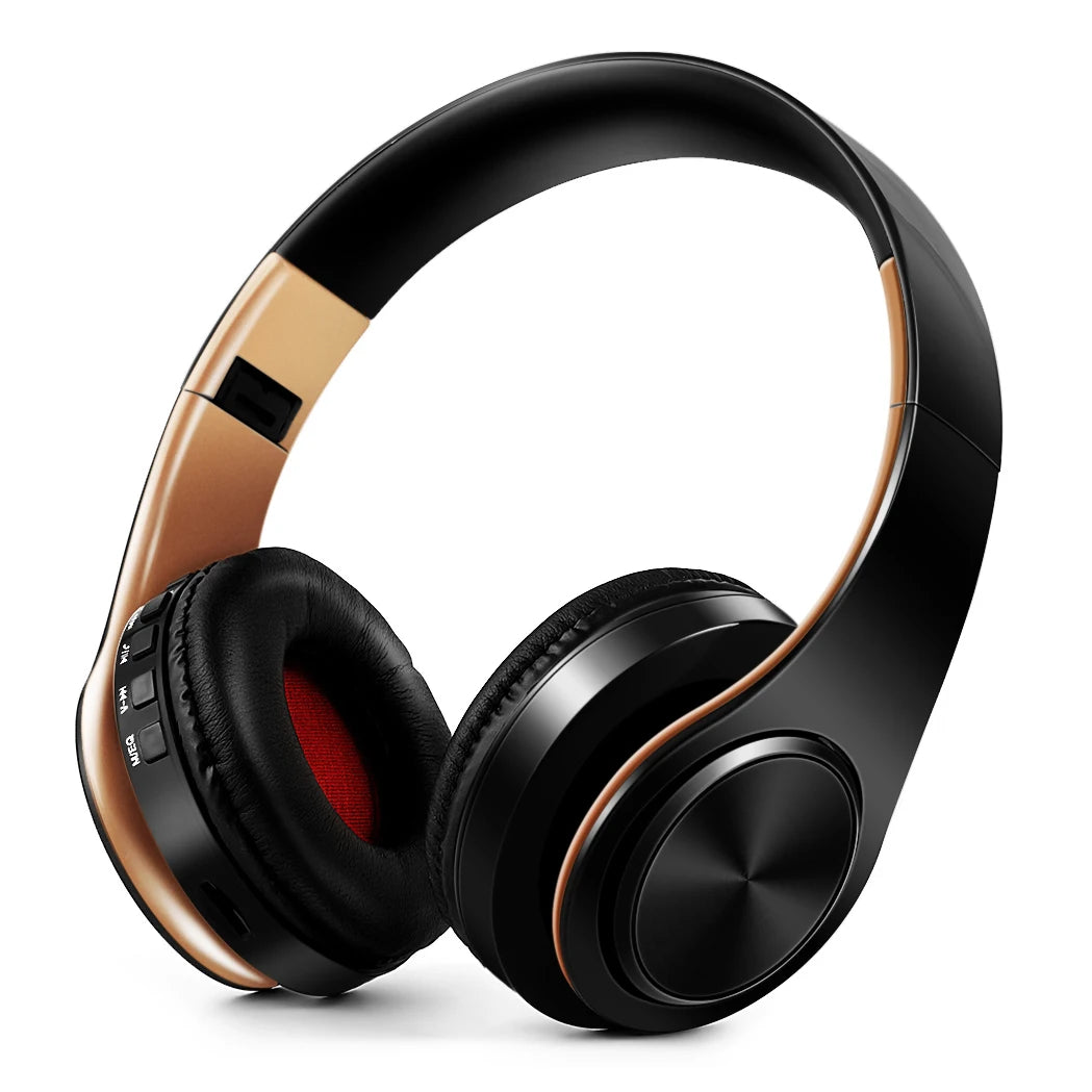 Men Gift Gold Wireless Headphones Bluetooth Stereo Game with Build-in MIC with Universal for Android and iOS
