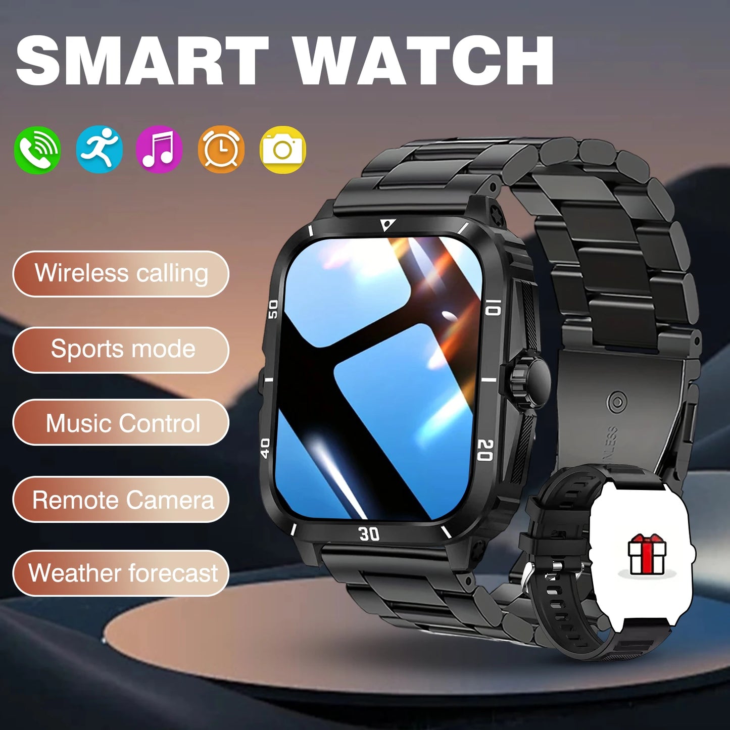 2.01 Inch Full Touch Screen Smart Watch, Wireless Calls, Message Reminders, Weather Forecast, Suitable for iPhone/Android Phones