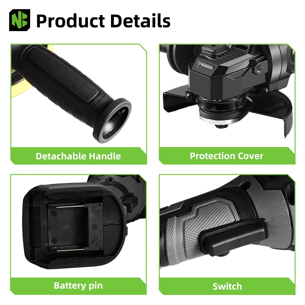 NEWBENY 125mm Brushless Cordless Angle Grinder for Makita Battery