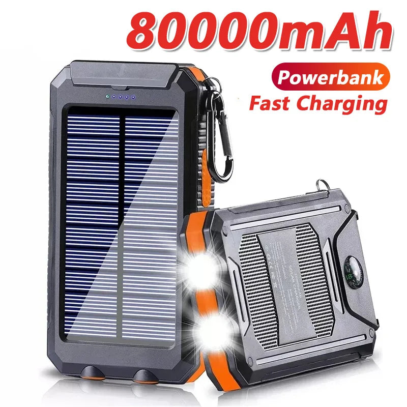 Solar Power Bank 80000mAh Portable External Battery Charger Strong Light LDE Light for All Smartphones
