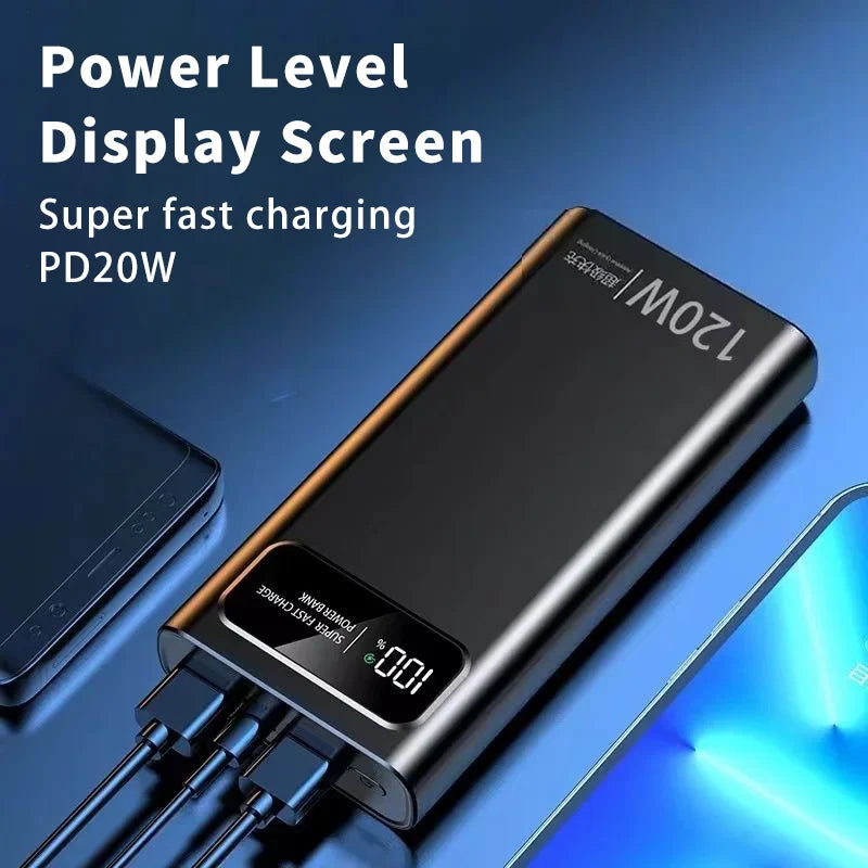 VIVO 200000mAh LED Digital Display Power Bank High Capacity 120W Super Fast Charging Portable External Battery For IPhone New