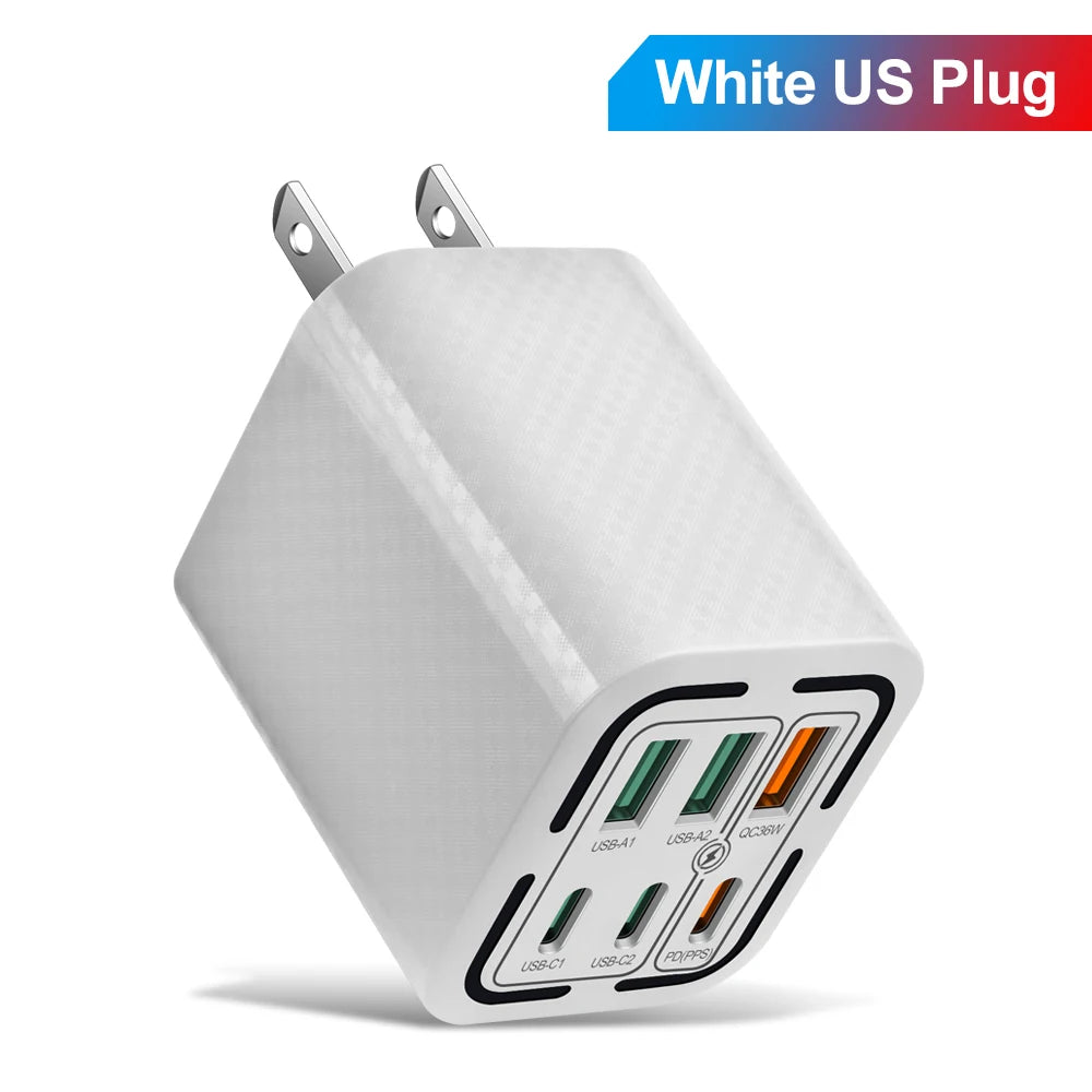Total 150W USB Charger 6 Ports Type C Fast Mobile Phone Wall EU/US Plug For iPhone 15 Samsung Xiaomi Huawei