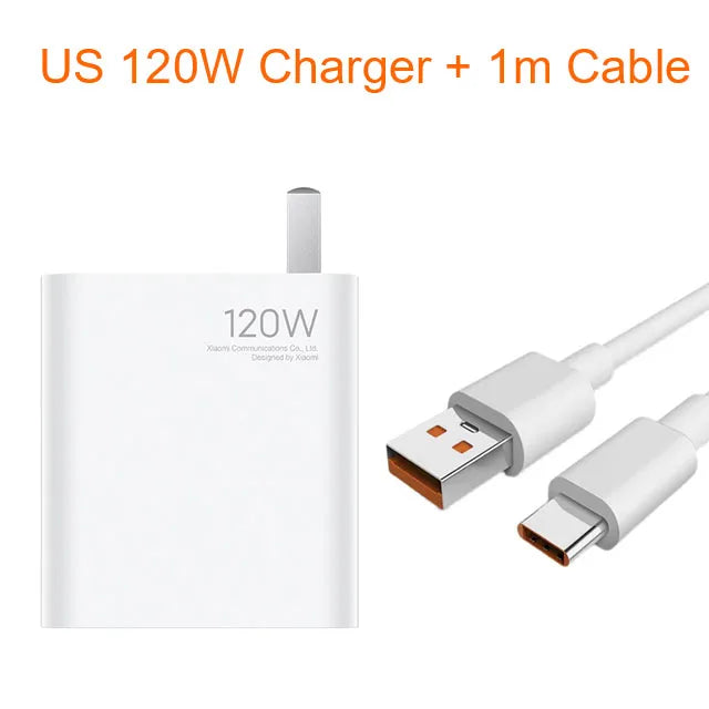 EU Original 120W Fast Charger Quick Charging Power Xiaomi 10 Redmi K30 Pro/10X Pro Poco F4 GT With Type-C Cable
