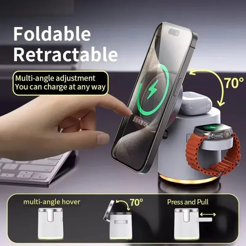 Qi2 Charger with Night lamp 3in1 Magsafe Wireless Chargers Station for iPhone & Samsung Apple Watch Magnetic Accessory