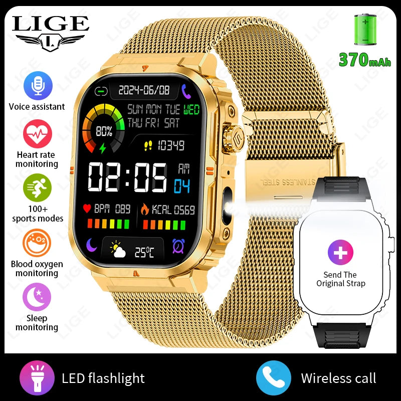 2025 New Professional Sports Smart Watch Men 2.01'' Large Screen Bluetooth Call Flashlight Waterproof Outdoor