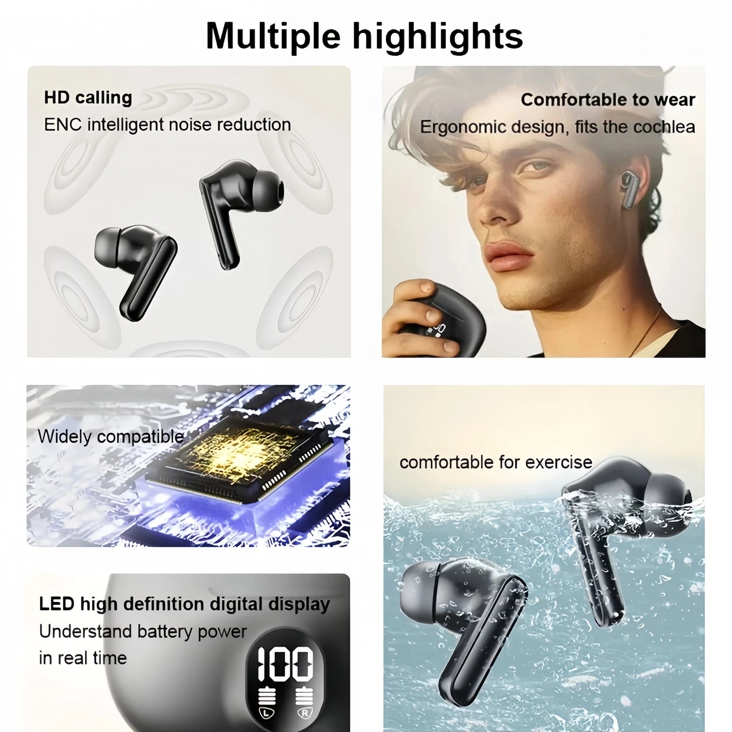 S510 TWS Wireless Headphones LED Power Earphones Digital Display Headset Stereo Sound Bluetooth-compatible 5.3 for iphone