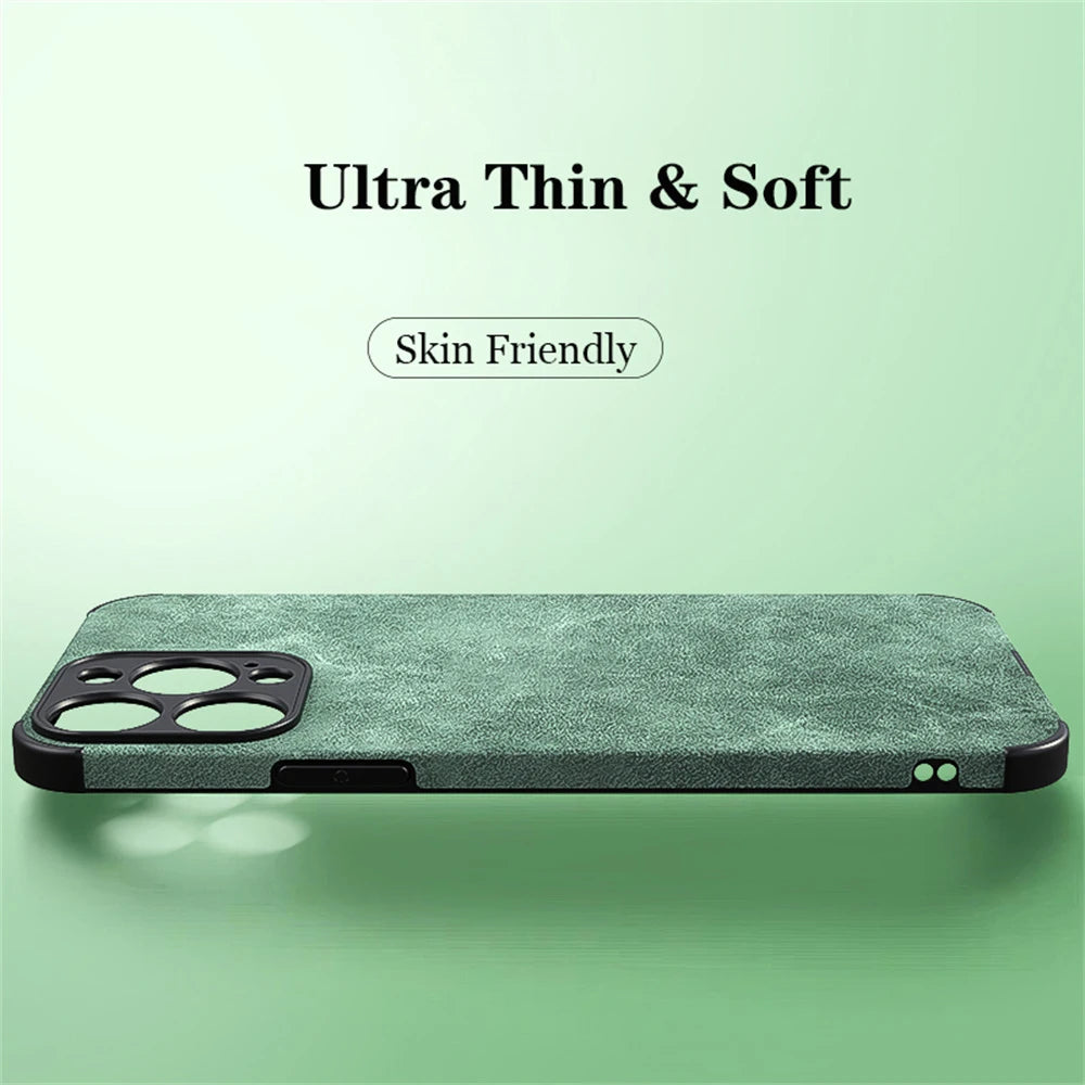 Luxury Shockproof Matte Lambskin Leather Case for iPhone 16 15 14 13 12 11 Pro X XR XS Max 7 8 Plus Soft Fabric Vintage Cover