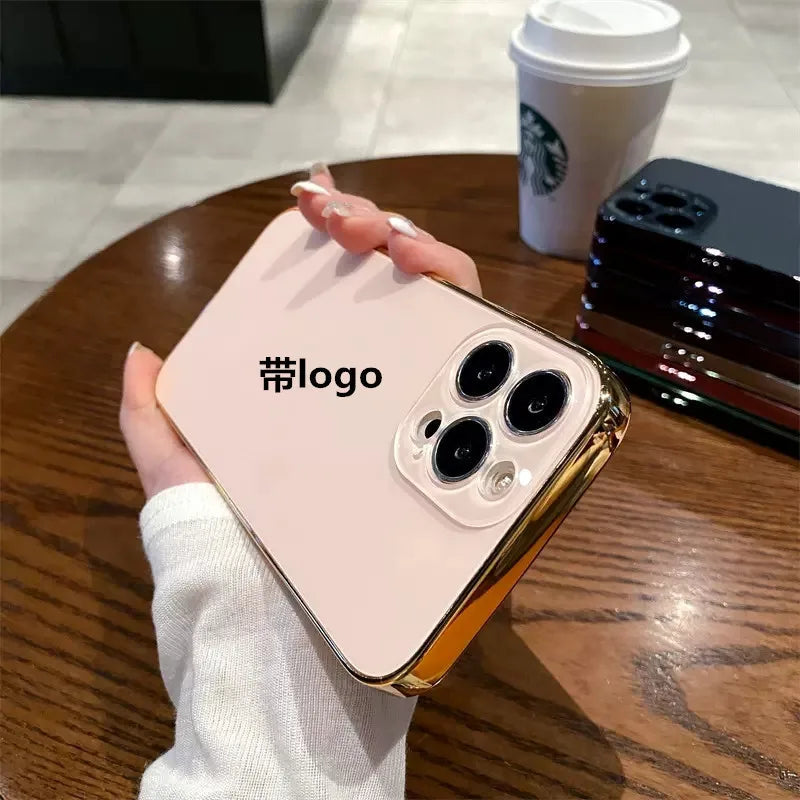 Original High Quality Plating Transparent Phone Case For IPhone 16 15 14 13 12 11 Pro Max Plus Lens Film Protection Back