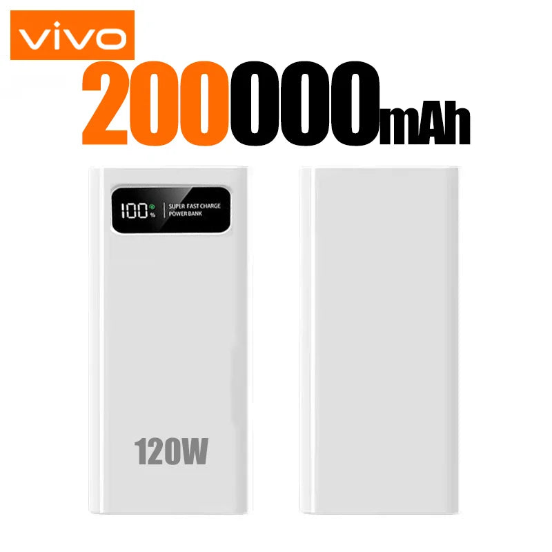 VIVO 200000mAh LED Digital Display Power Bank High Capacity 120W Super Fast Charging Portable External Battery For IPhone New