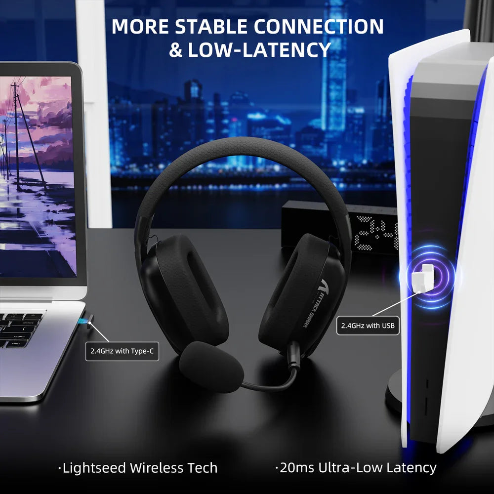 ATTACK SHARK L80PRO Wireless Gaming Headset Detachable Dual Microphone-Lightweight with Tri-Mode(2.4GHz USB C&A/BT/Wir