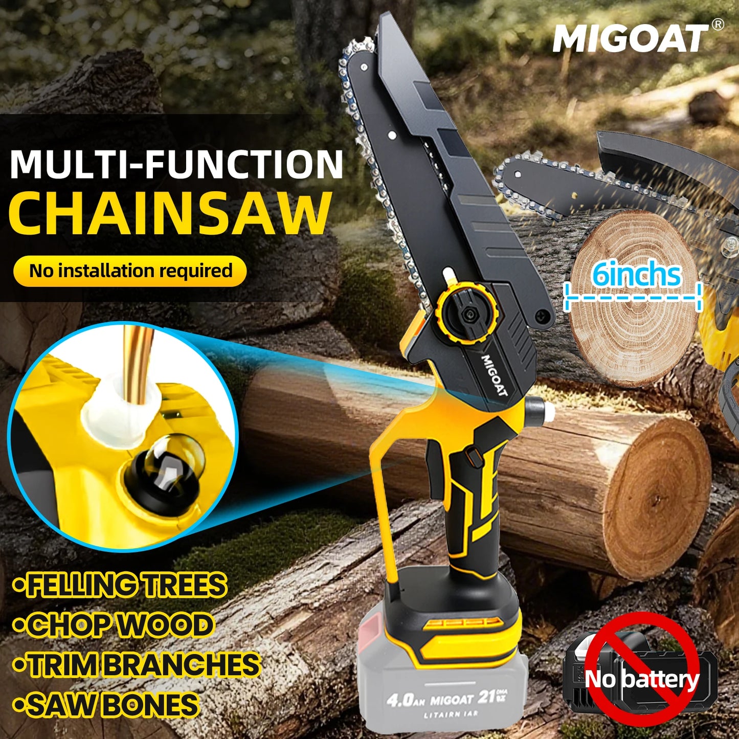 6" Cordless Brushless Electric Chainsaw – Portable Wood Saw for Makita 18V-20V Battery